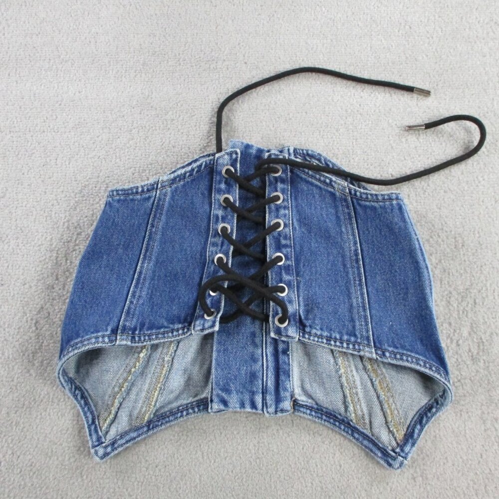 Naked Wardrobe Denim Corset Womens XS Blue Dreams Strapless Lace Up Back Top EUC - Picture 3 of 8